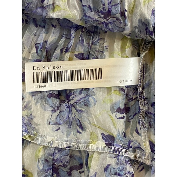 En Saison Blue Odessa Floral Pleated Babydoll Cami Top Ruffle Hem Womens Medium - Picture 12 of 13